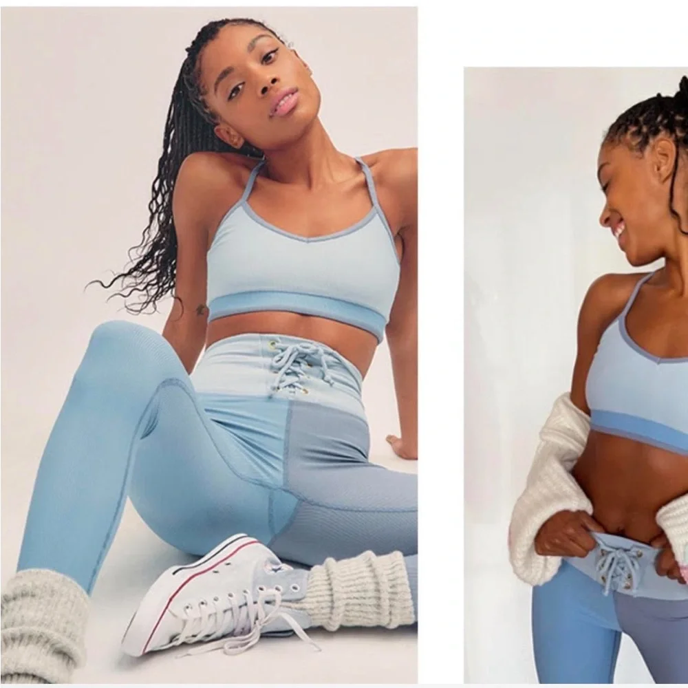 LoveShackFancy x Beach Riot Riley Blue Ribbed Lace Up Legging XL - Picture 2 of 16